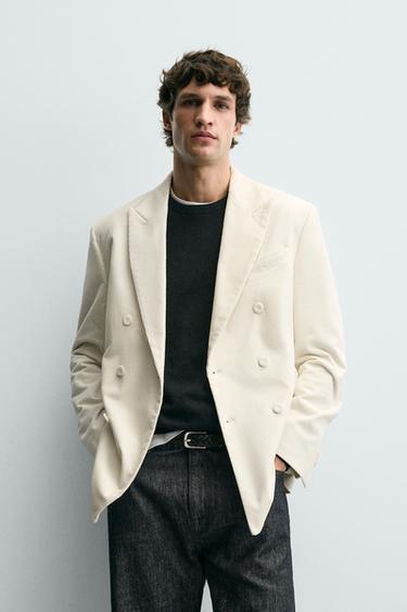 CORDUROY DOUBLE-BREASTED BLAZER - Ecru by Zara