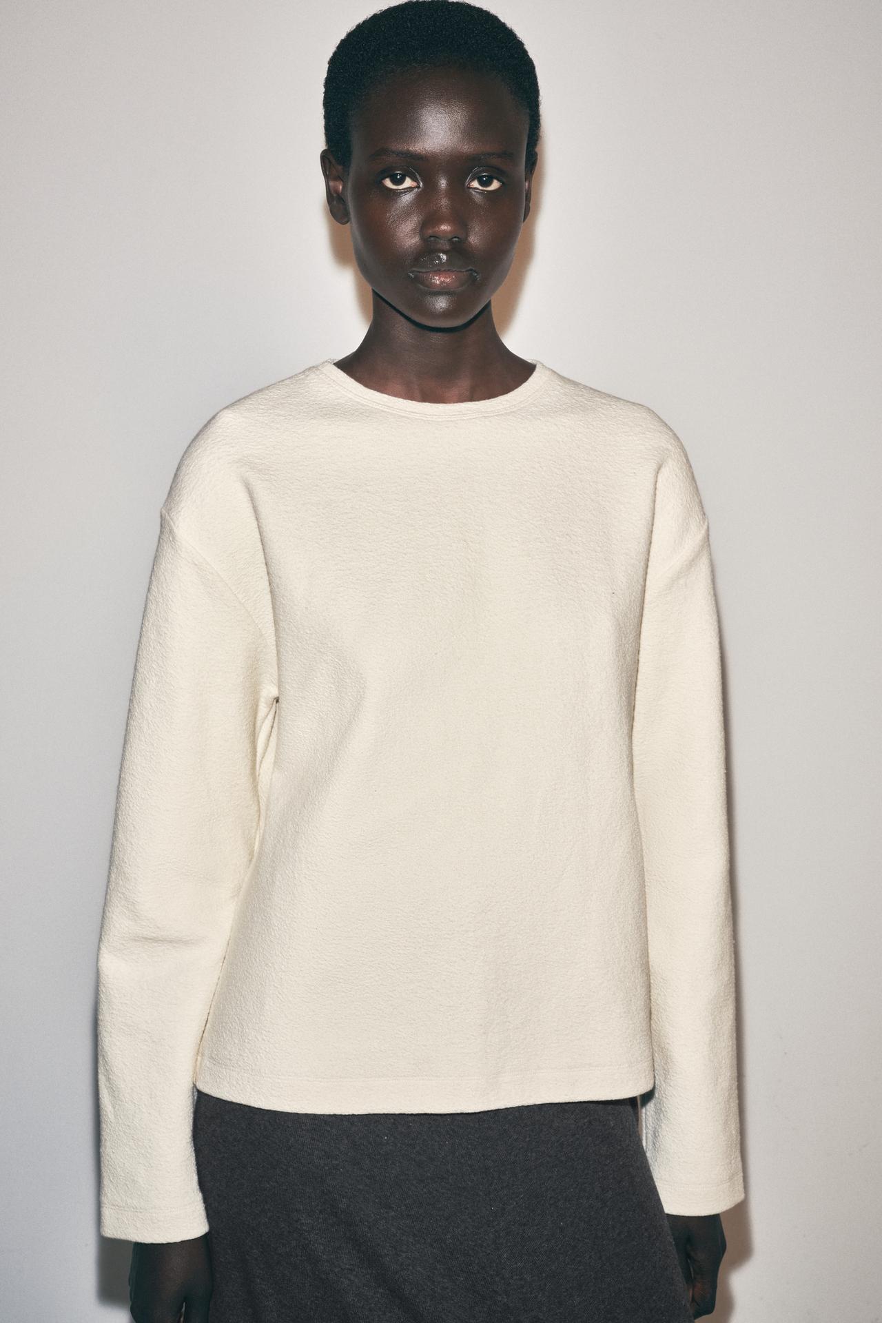 TEXTURED TOP — Ecru