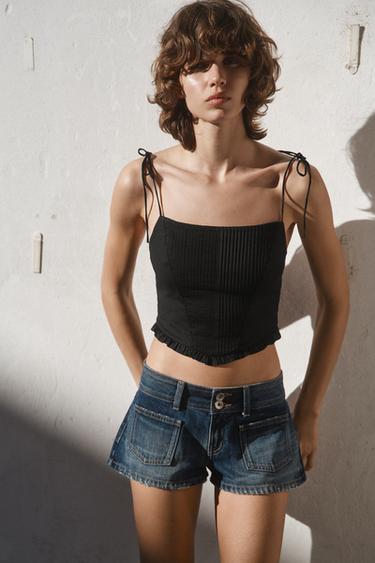 POPLIN CORSETRY-INSPIRED CROP TOP - Black by Zara