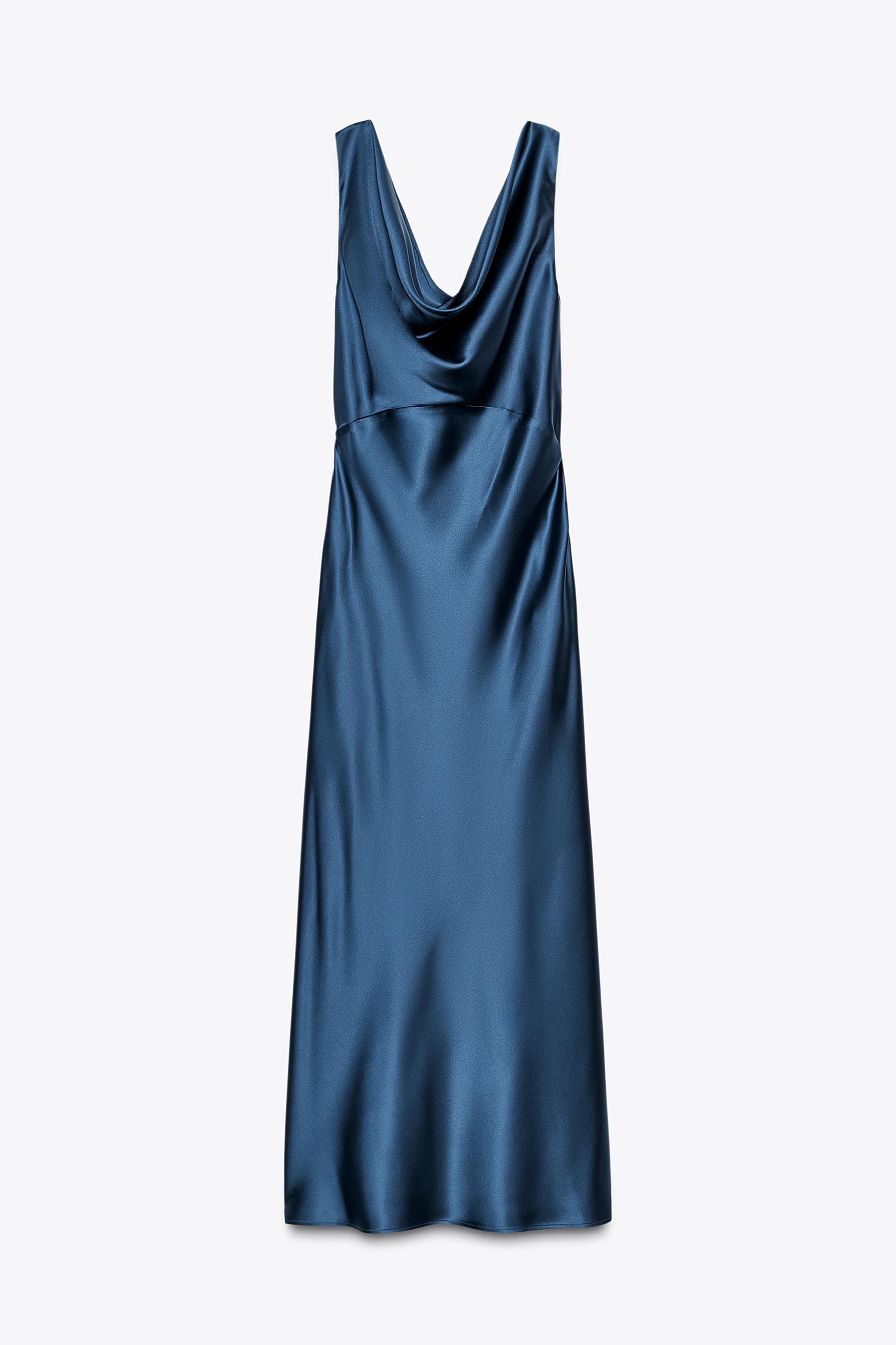 VESTIDO MIDI SATINADO Marino oscuro ZARA Chile