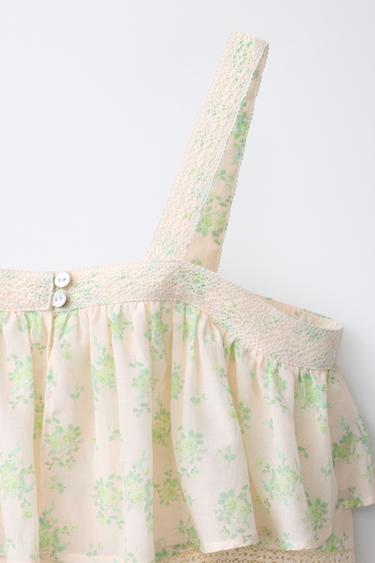 FLORAL DOUBLE-RUFFLE TOP - Green / Ecru by Zara - Image 2