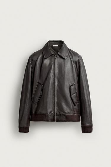 REGULAR FIT LEATHER JACKET - Brown by Zara