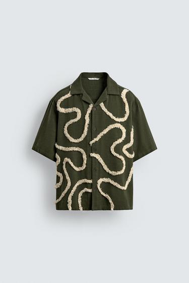 RAISED EMBROIDERY SHIRT - Khaki by Zara