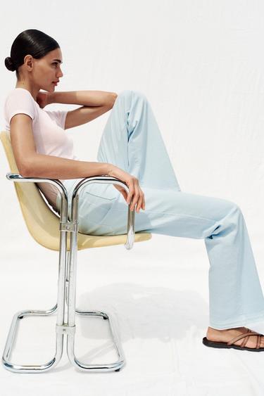 Z1975 HIGH-WAIST FLARE JEANS WITH BUTTONS - Pastel blue by Zara - Image 6