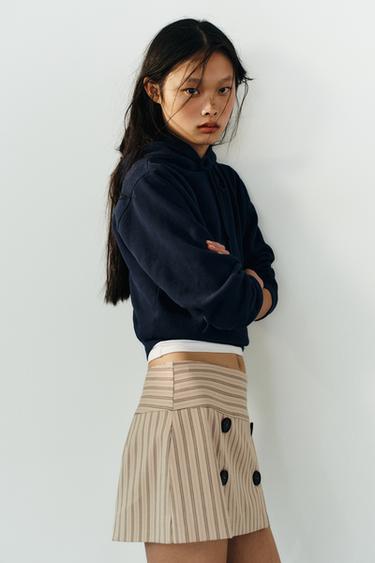 QUẦN VÁY HỌA TIẾT KẺ SỌC CÀI KHUY - Màu nâu nhạt từ Zara