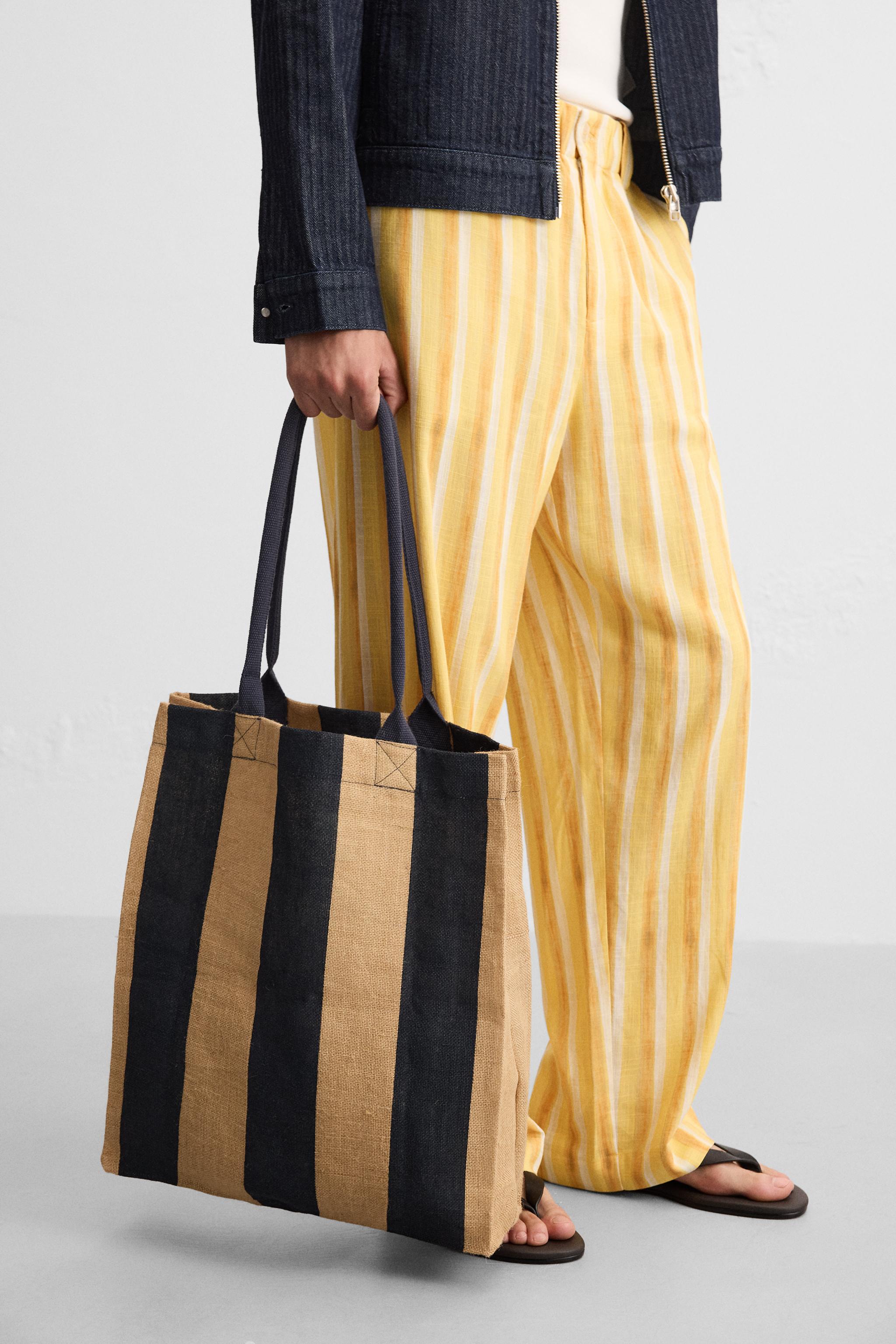 ストライプ柄ショッパーバッグ - ネイビーブルー | ZARA Japan