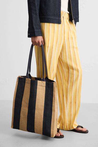 STRIPED SHOPPER BAG - Navy blue by Zara - Image 1