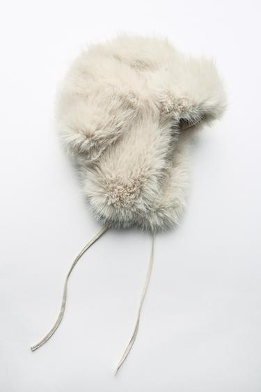 FAUX FUR AVIATOR HAT - Ecru by Zara