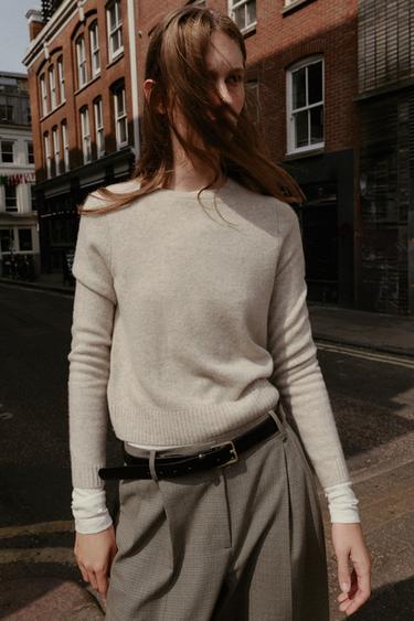 PULL BASIQUE 100 % LAINE - Sable / Chiné de Zara