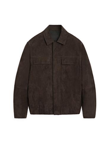 Chaqueta bolsillos piel ante - Marrón oscuro de Zara