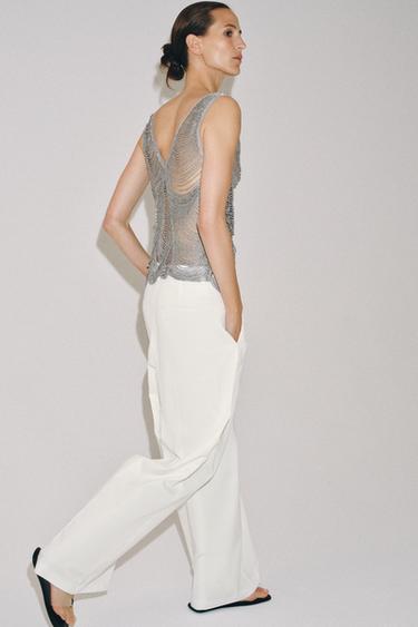 PANTALON WIDE LEG PLISSÉ ZW COLLECTION - Blanc de Zara - Image 2