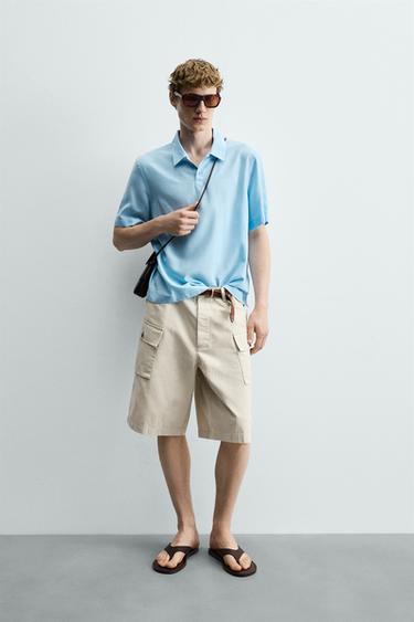FLOWING VISCOSE BLEND POLO SHIRT - Sky blue by Zara - Image 0