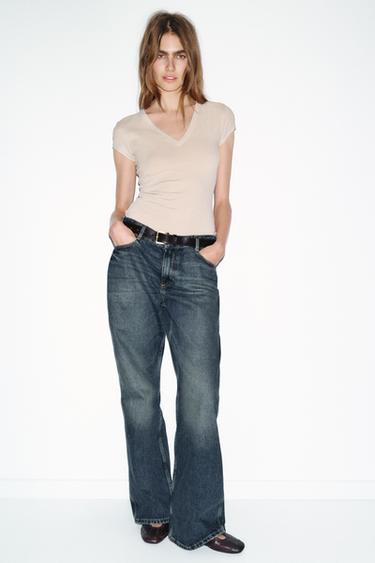 V-NECK T-SHIRT - Stone by Zara - Image 2