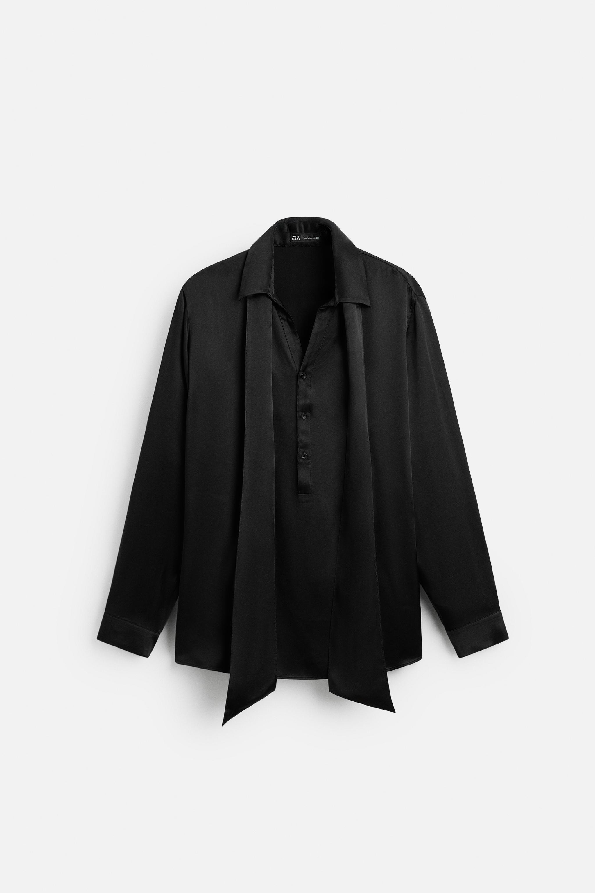 リボン付きフルイドシャツ - ブラック | ZARA Japan / 日本