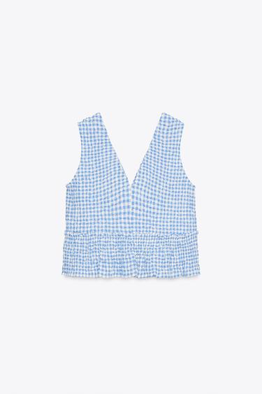 GINGHAM TOP - Light blue by Zara - Image 6