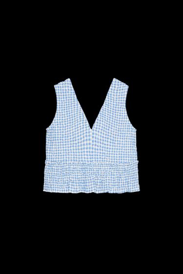 GINGHAM TOP - Light blue by Zara