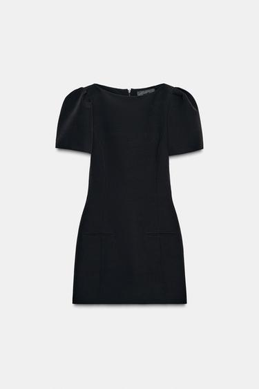 Zara SHORT PLEATED POCKET DRESS - Black