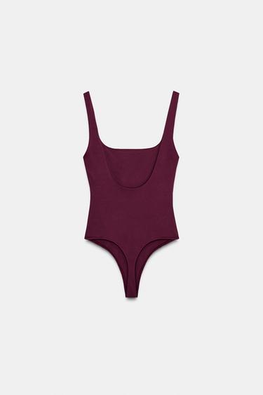 POLYAMIDE STRAPPY BODYSUIT - Wine by Zara