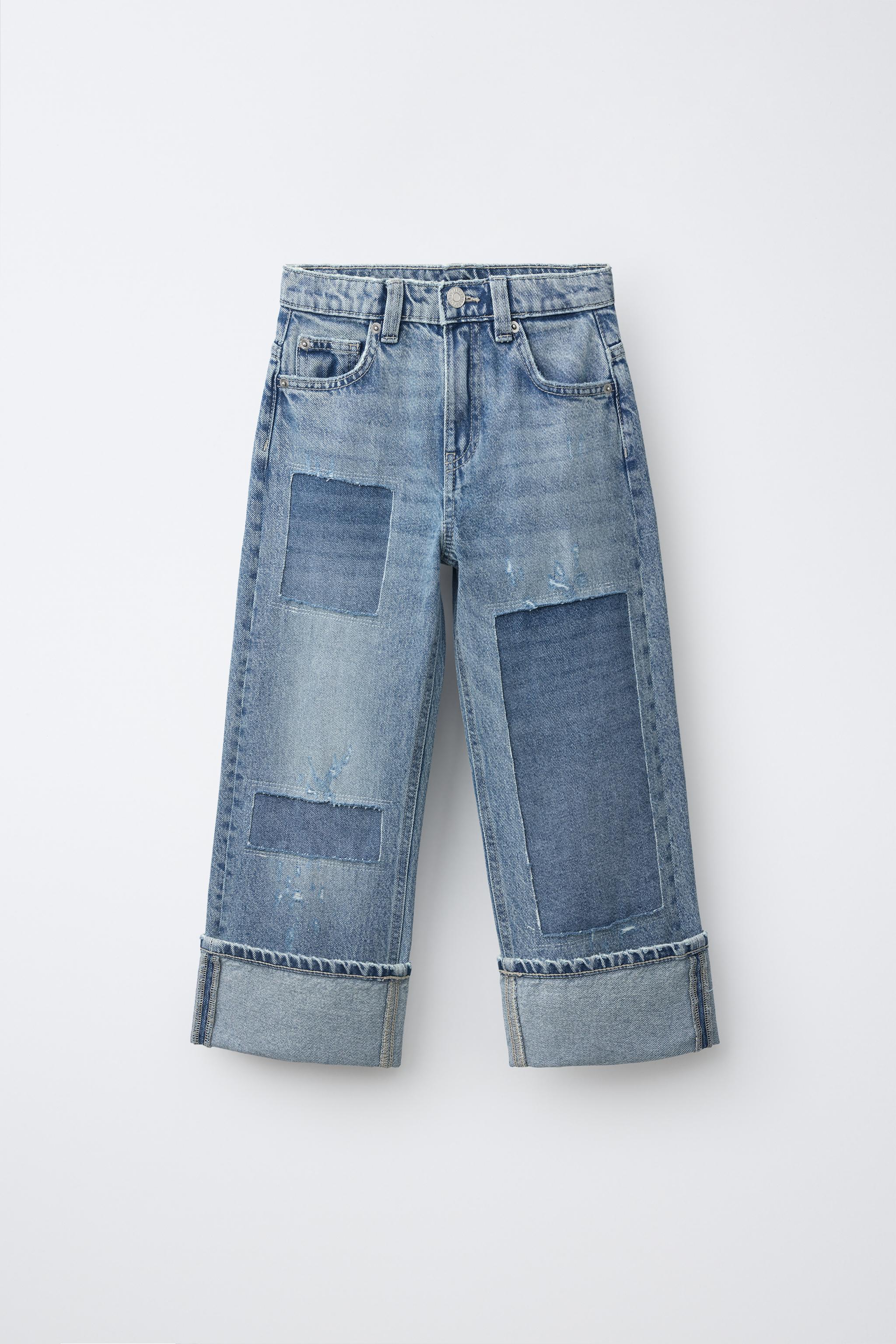 WIDE LEG PATCH JEANS — Blue