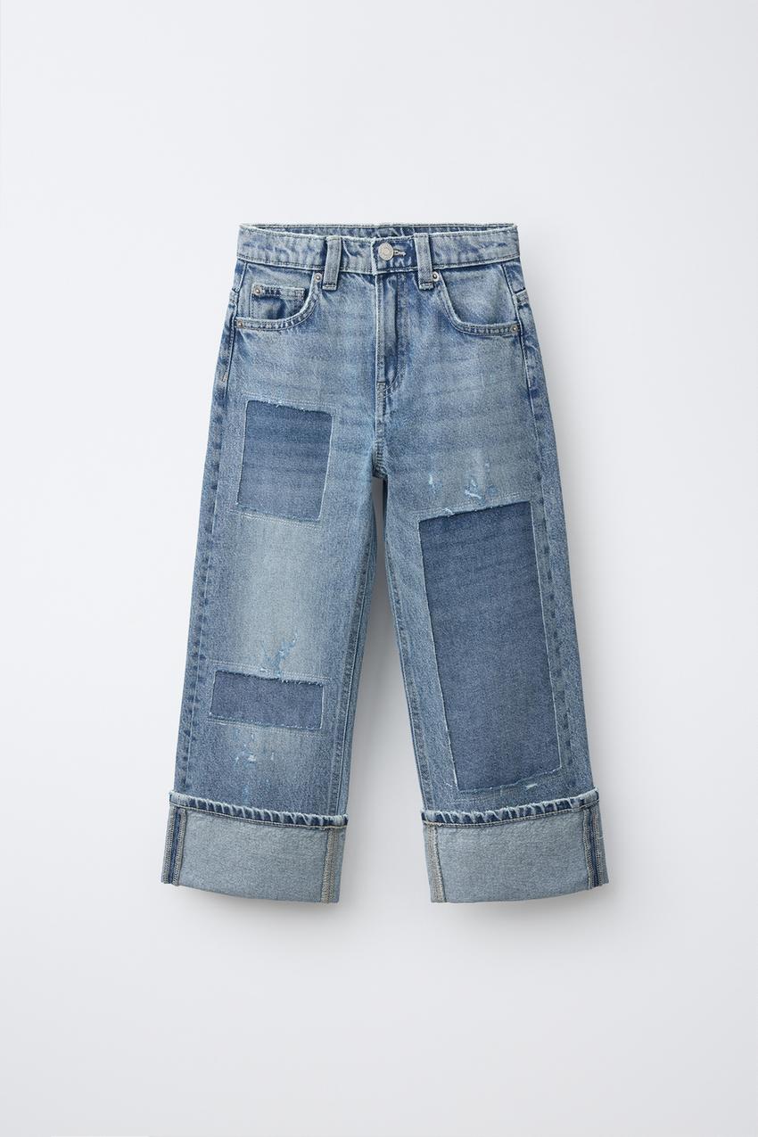 パッチ付きワイドレッグデニムパンツ - ブルー | ZARA Japan / 日本