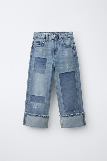 JEANS WIDE LEG PARCHES - Azul de Zara - Imagen 0