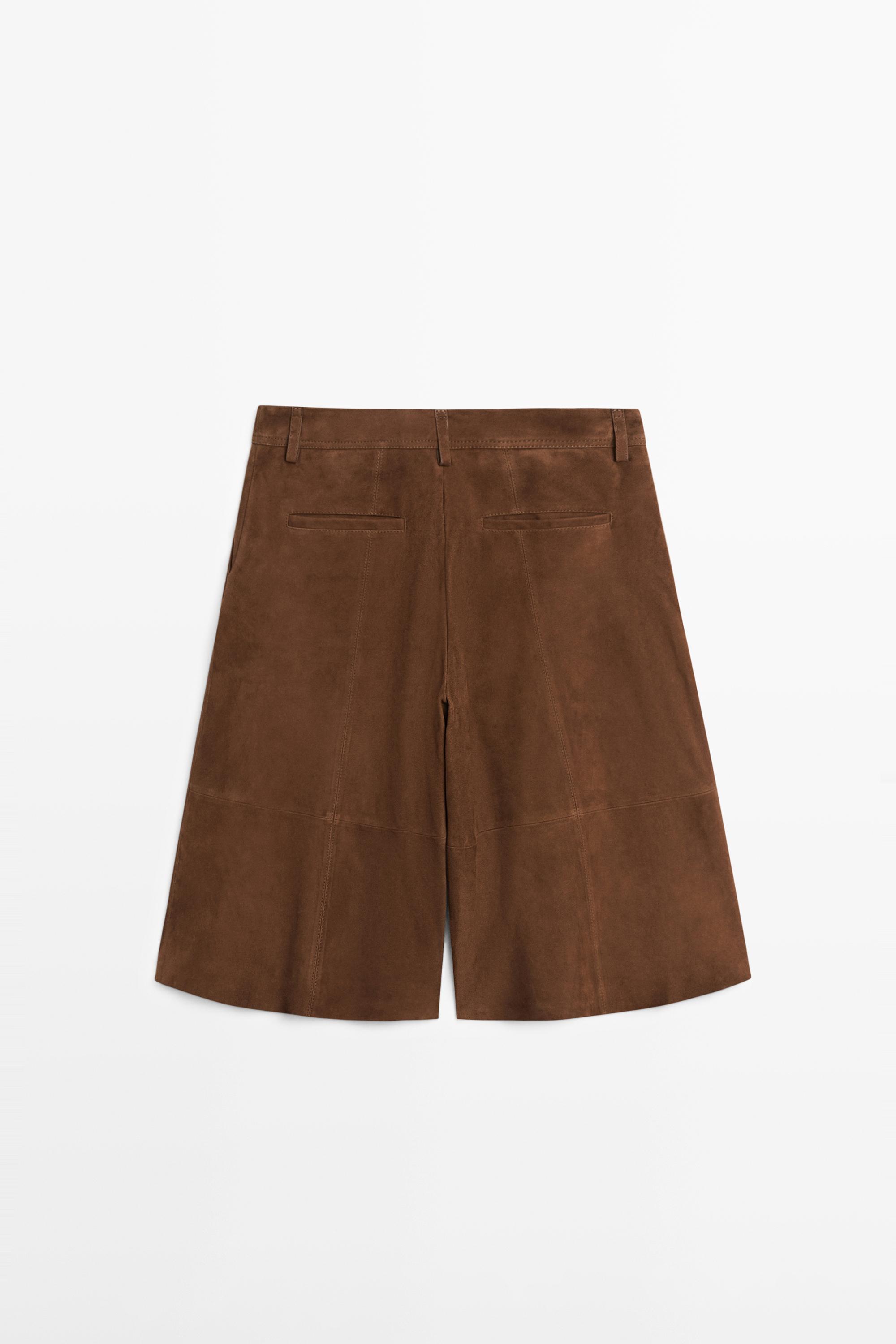 Long suede leather Bermuda shorts