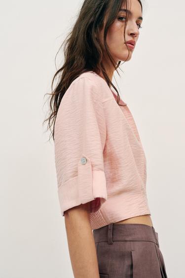 SHORT LINEN BLEND SHIRT - Beige-pink by Zara - Image 2