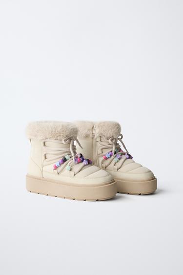 BEADED FAUX FUR ANKLE BOOTS - Ecru White by Zara