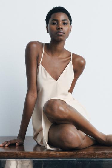 LONG SLIP DRESS WITH MULTI-POSITION STRAPS - Beige-pink by Zara