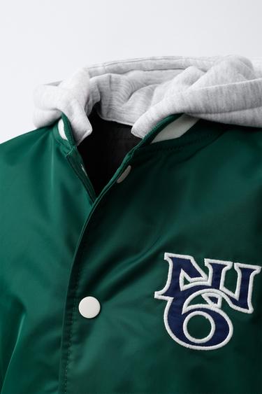 NYLON BOMBER JACKET WITH REMOVABLE HOODIE AND TEXT - Green by Zara - Image 5