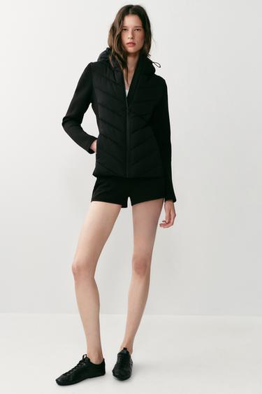 Zara COMBINATION HOODED PUFFER JACKET - Black