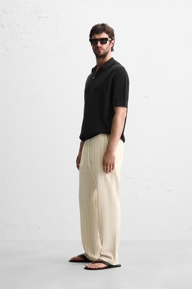 STRIPED JACQUARD TROUSERS - Ecru by Zara - Image 3