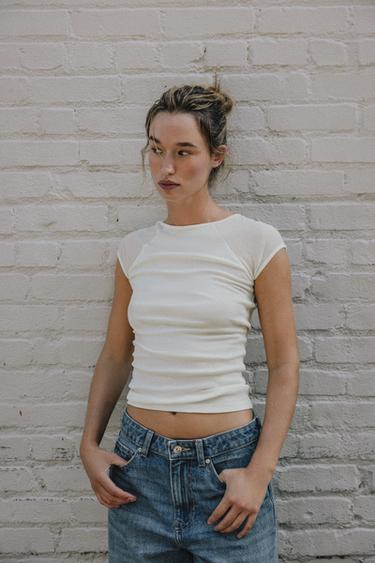 COMBINATION T-SHIRT - Ecru / Beige by Zara