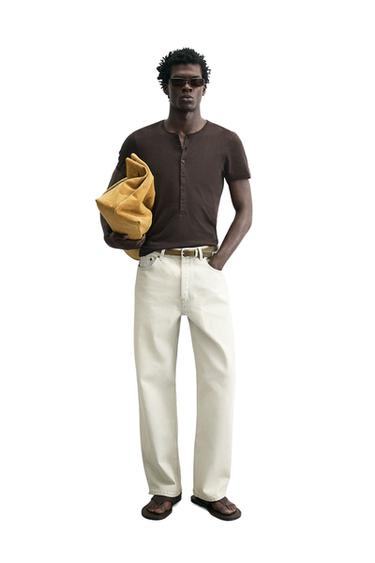 SLIM FIT HENLEY T-SHIRT - Dark brown by Zara