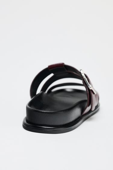 FLAT SANDALS WITH LEATHER STRAPS - Burgundy Red by Zara - Image 4