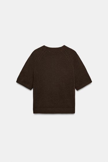 HAUT EN MAILLE À MANCHES COURTES ET BOUTONS - Marron de Zara - Image 4