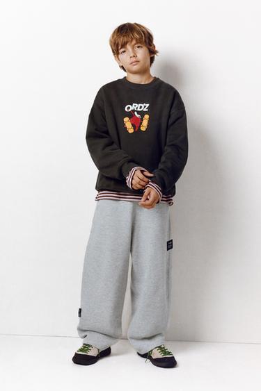 배럴 라벨 플러시 팬츠 - Zara 그레이