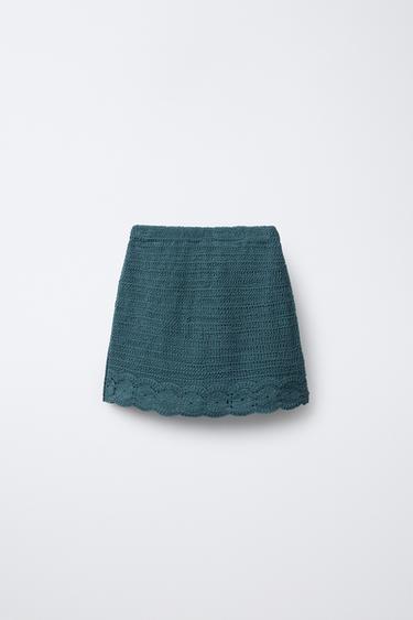 FLORAL CROCHET KNIT SKIRT - Duck blue by Zara - Image 1