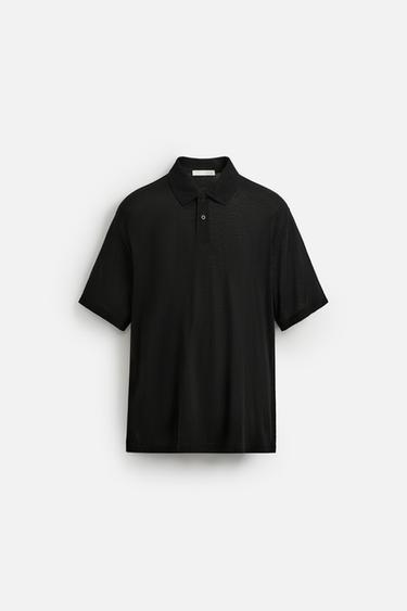 VISCOSE/LINEN POLO SHIRT - Black by Zara