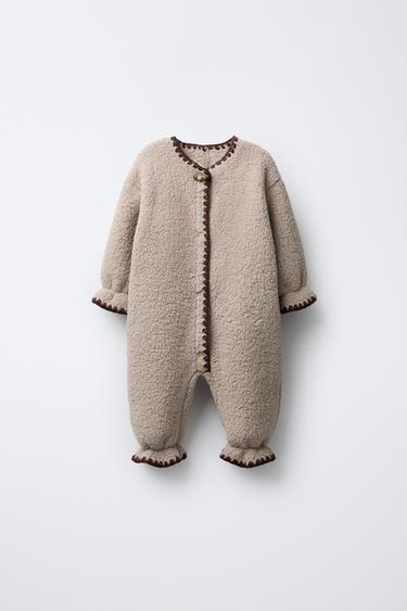 FAUX SHEARLING ONE-PIECE SUIT WITH CONTRAST TRIMS - Beige by Zara - Image 0