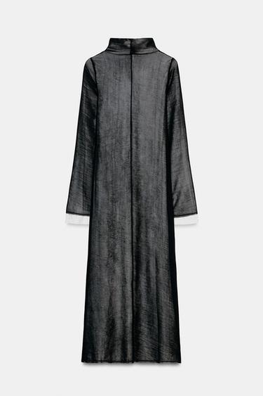 LONG CONTRAST DRESS - Black / White by Zara - Image 5