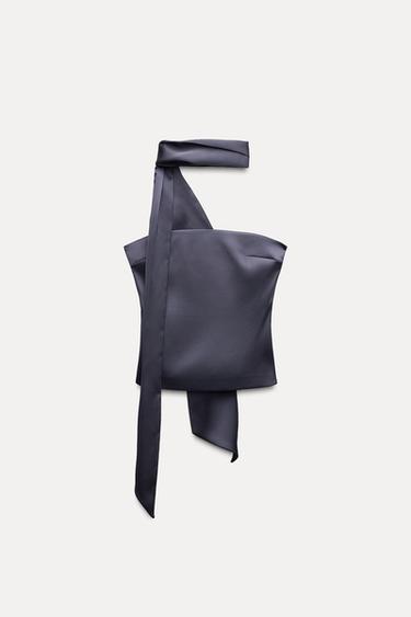 Zara SATIN FOULARD TOP - Midnight blue - Image 0