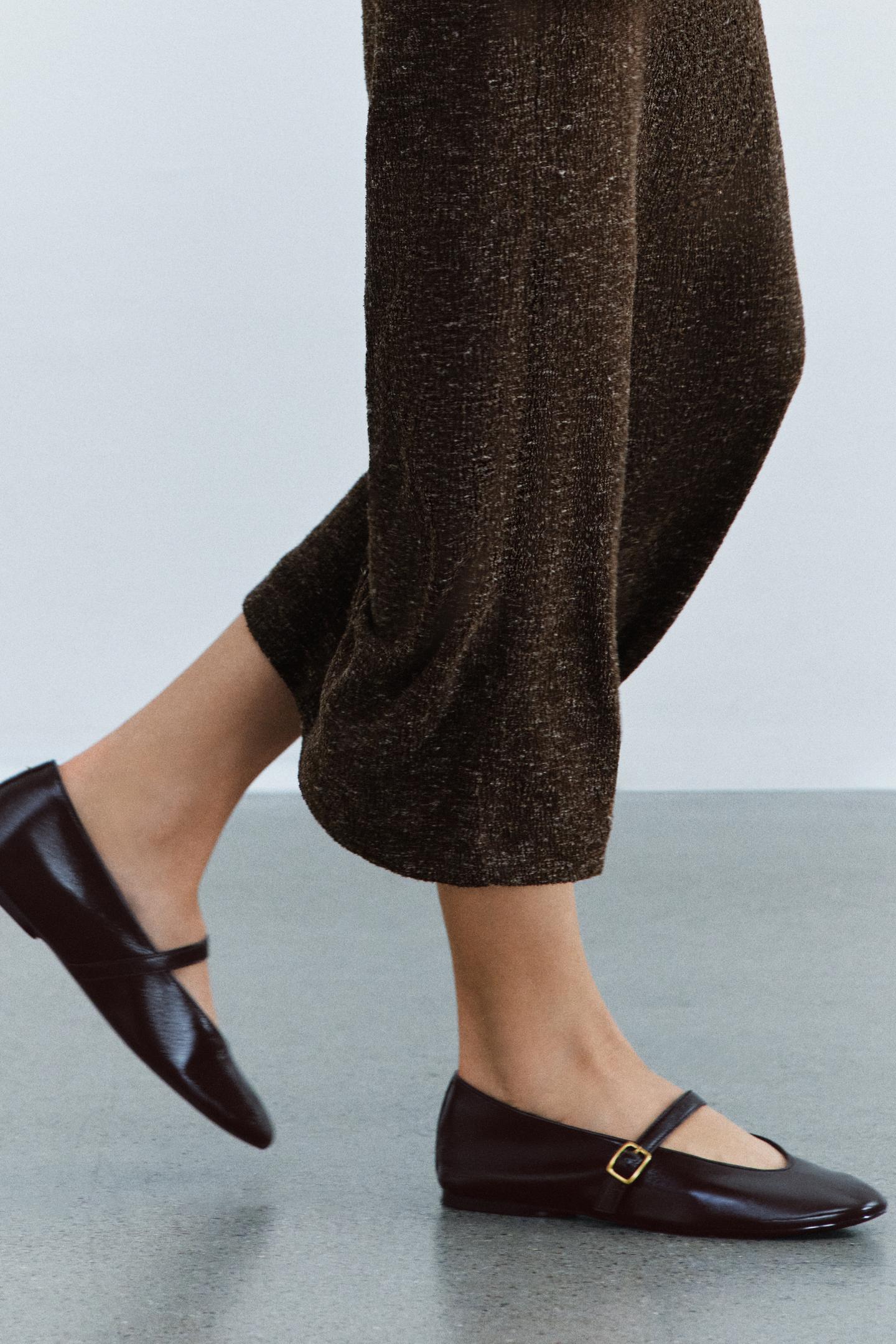 Балетки Zara Leather Buckle Ballet Flats, цвет: Шоколадный коричневый — фото 2