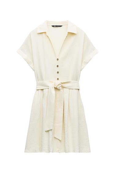 LINEN-BLEND MINI SHIRT DRESS
