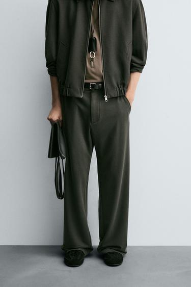 Zara RELAXED FIT FLOWY PANTS - Gray green