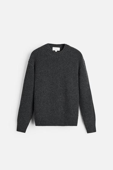 WOOL - COTTON TEXTURED SWEATER - Anthracite Grey by Zara