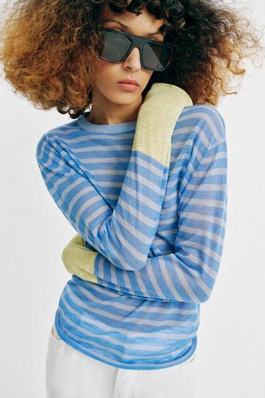 STRIPED KNIT JUMPER - Sky blue by Zara