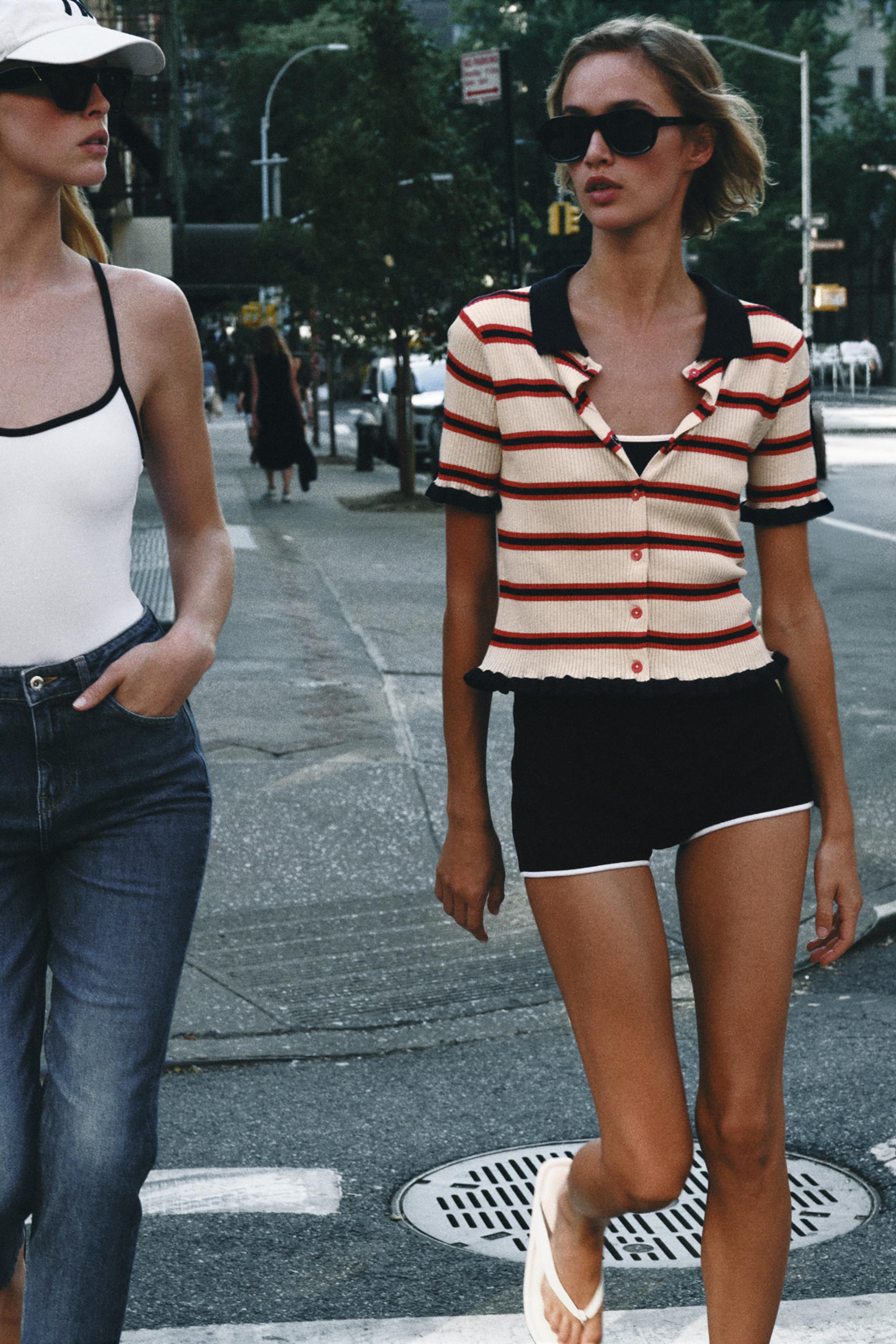 STRIPED CARDIGAN — Ecru / Red