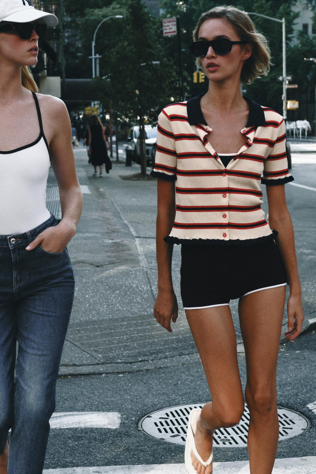 STRIPED CARDIGAN — Ecru / Red