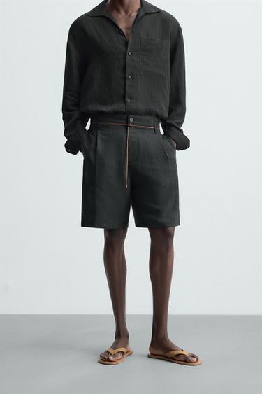 STRIPED JACQUARD BERMUDA SHORTS - Black by Zara